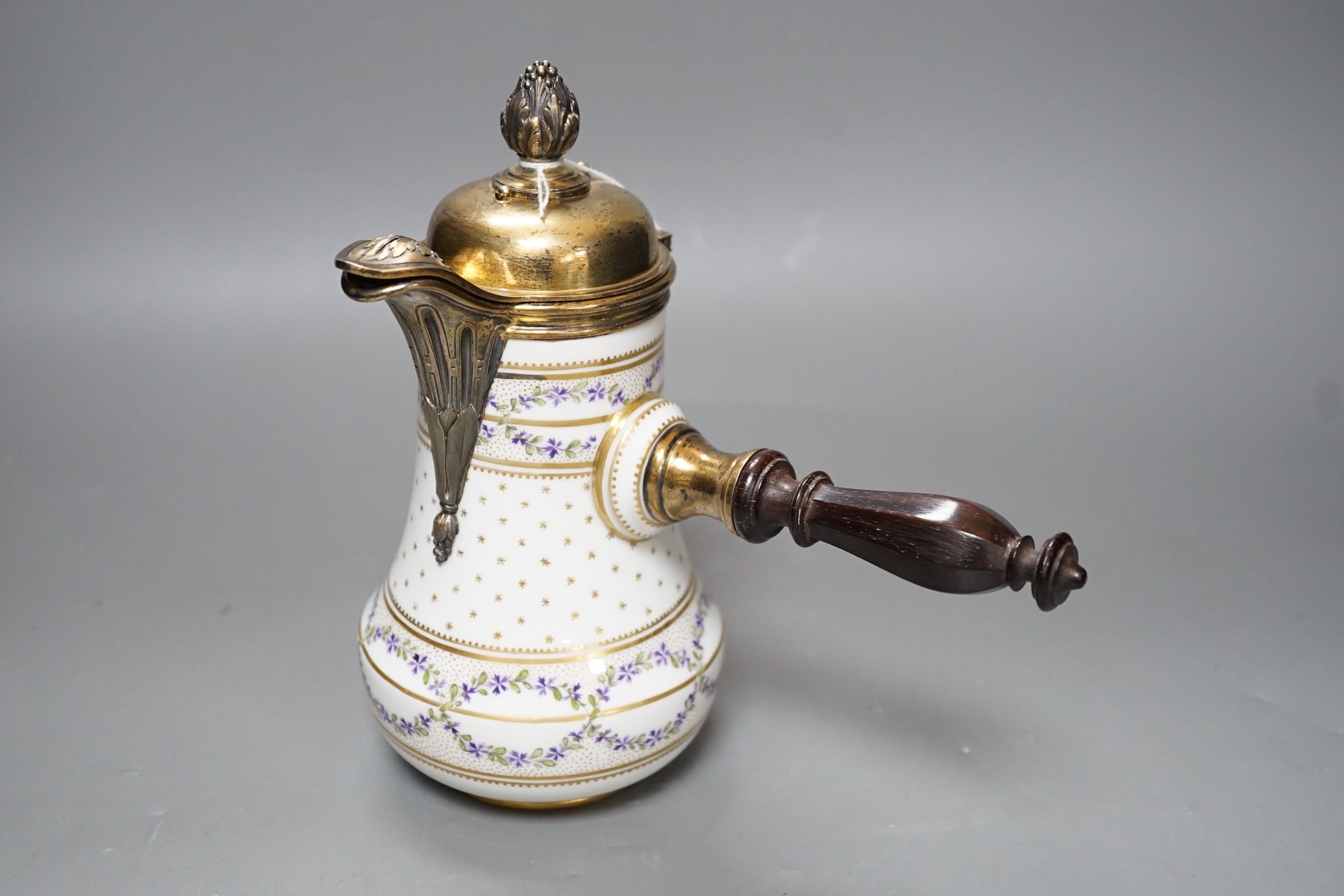 A 19th century Paris porcelain silver gilt mounted chocolate pot, 21 cm high